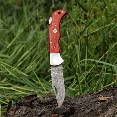 'Abi' Damascus EDC Folding Knife (Red Handle)