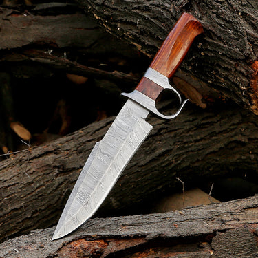 False Edge Drop Point Damascus Survival Knife
