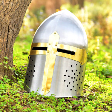Medieval Knight Brass Round Top Crusader Helmet