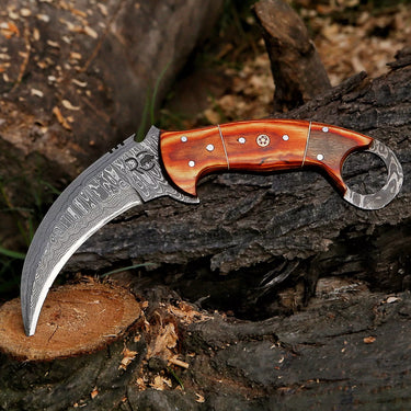 Indian Olivewood Damascus Karambit