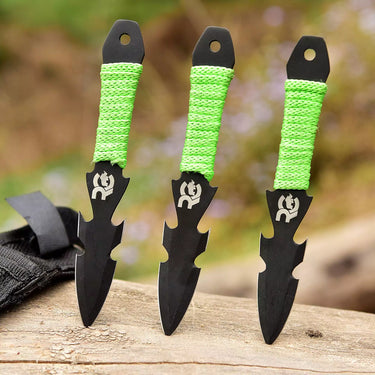 Green Paracord 3 Piece Throwing Daggers