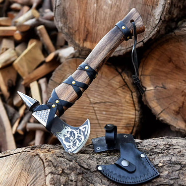 Miniature Carbon Steel Axe  with Wolf Engraving