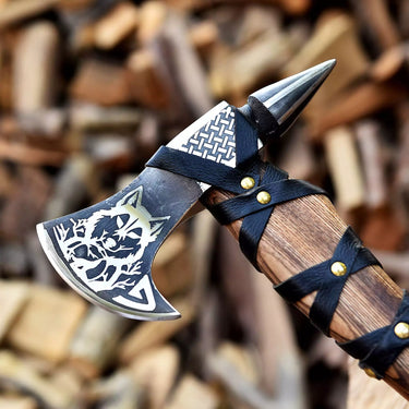 Miniature Carbon Steel Axe  with Wolf Engraving