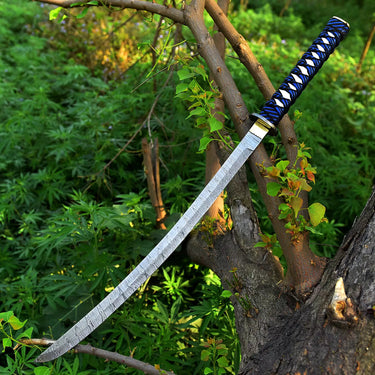 Damascus Katana Blue Handle